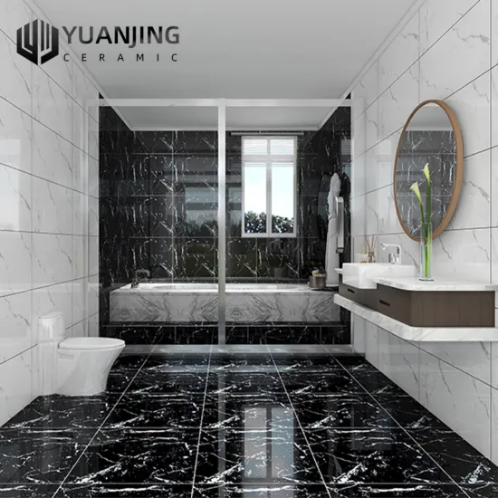 Latest Luxury Ceramic Tiles: 60x60cm Glossy Black Marble with Black and Gold Highlights in Various Colors