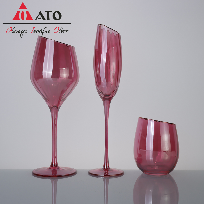 Rose Color Crystal Boca soprada flautas de champanhe inclinadas