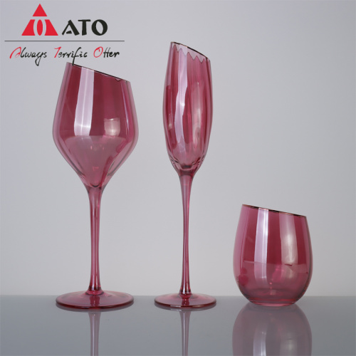 Rose color crystal mouth blown slanted champagne flutes