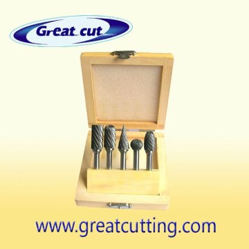 5 pcs carbide burrs in wooden box