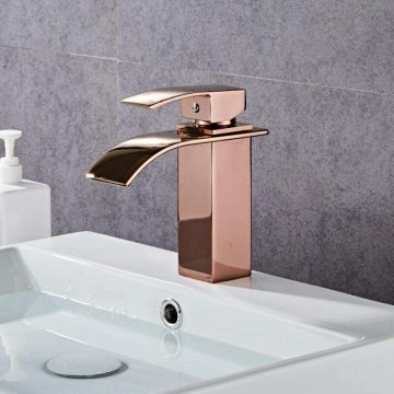 Rose Gold Solid Brass Bathroom Faucet - Cold and Hot Waterfall Mixer Tap