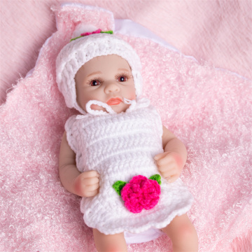 25cm White Embroidery Dolls Toys Realistic Mini Reborn Soft Silicone Reborn Baby Dolls