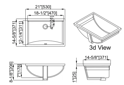 21" Square Style Vitreous China Undercounter Basin with CUPC Certification