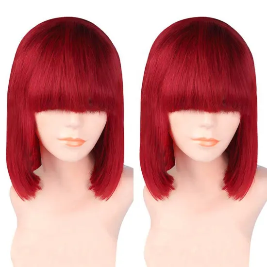 Wholesale 10A 100% human hair wigs red colored short bob wig straight bob human hair bob wigs lace front