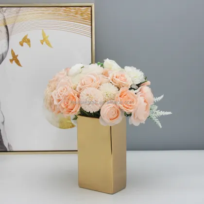 Glossy Ceramic Golden Decorative Vase - Modern Home Decor Luxury Vase