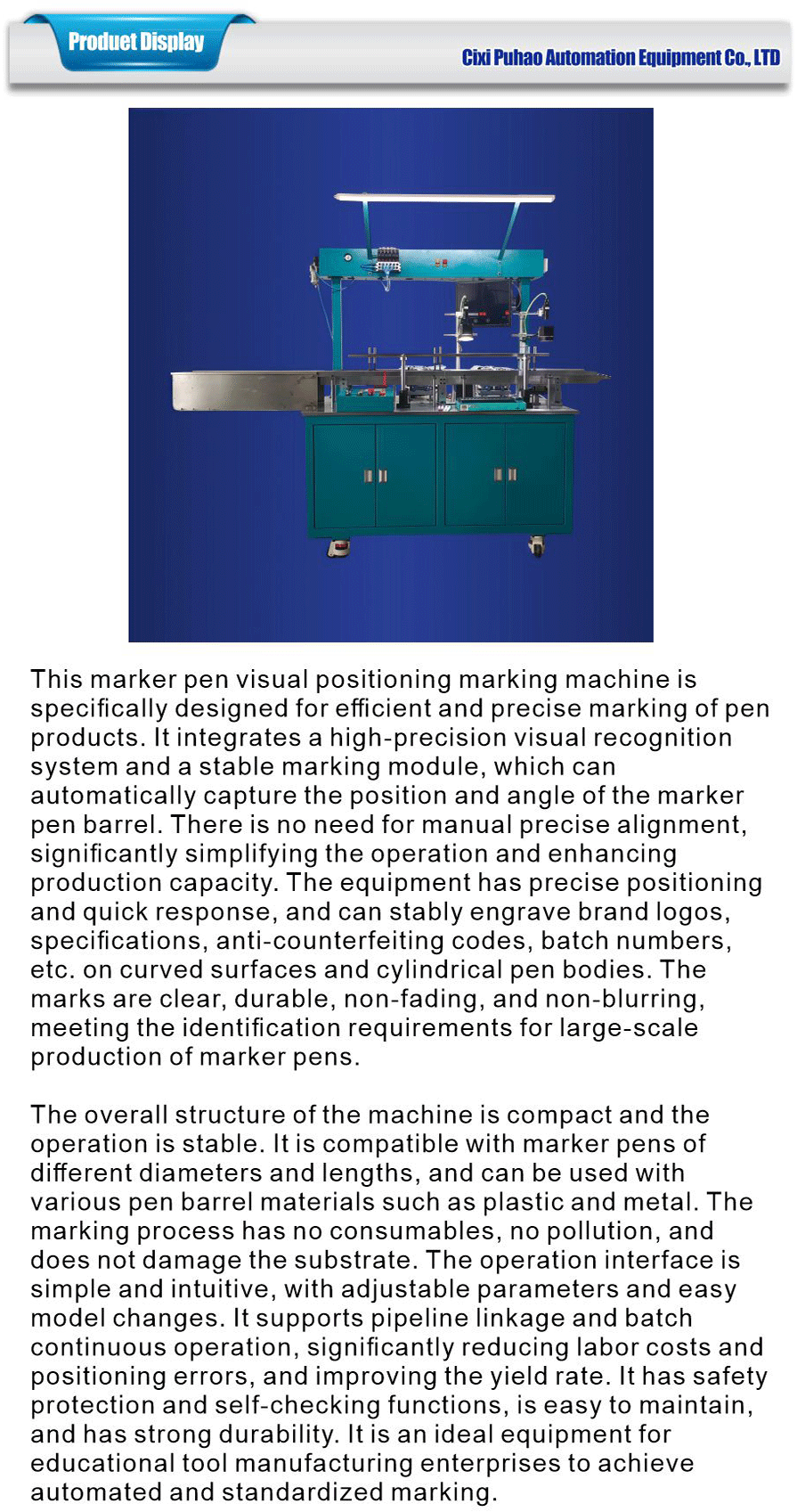 Positioning marking machine for pens