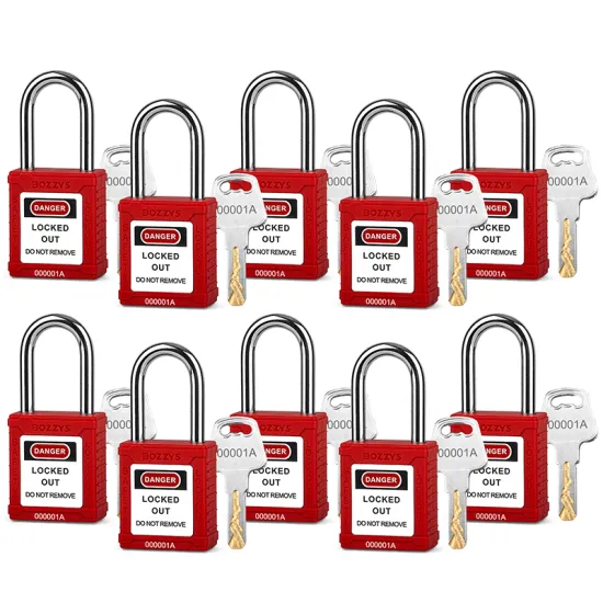 BOZZYS Safety Lockout Padlocks Keyed Alike 38mm Shackle 10-Pack for Industrial Lockout Tagout