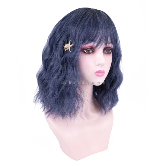 AliLeader Halloween Cosplay Wig Heat Resistant Fiber Natural Curly Hair Lolita Bob Wig Cute Short Wavy Synthetic Wigs with Bangs