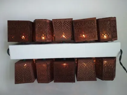 Outdoor Wooden Lantern String Lights with Chinese Lantern Style