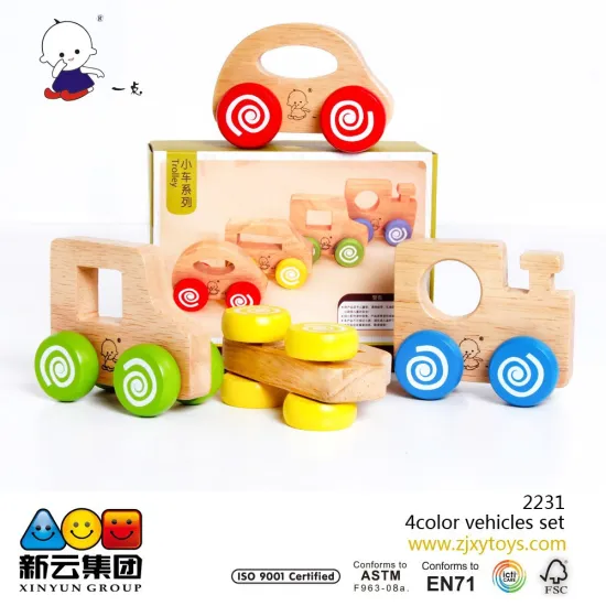 color wood 4pcs vehicles set 2015 new wooden toys