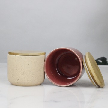 Cute Cartoon Ceramic Canister with Wooden Lid for Food Storage