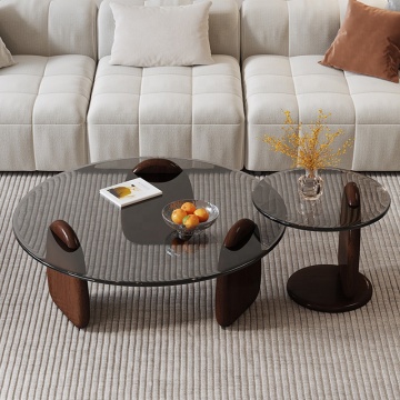 Modern Coffee Table Set with Tempered Glass Top and Wedge Design
