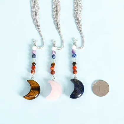 Seven Chakras Healing Jade Crystal Bookmark with Moon Stone