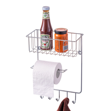 Screw or Adhesive Bathroom rack with towel hook/Kitchen metal spice rack with hook