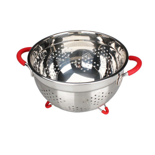 Red Rubber Grip Handle Colander