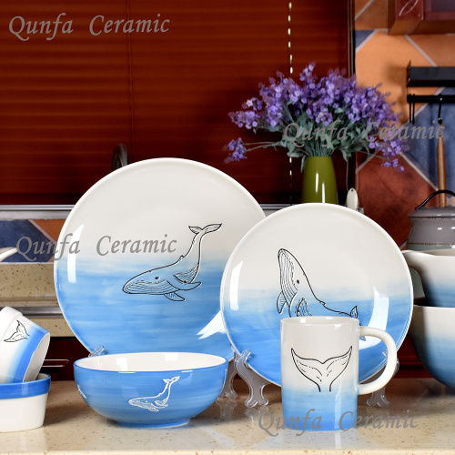 Ocean Dolphin design dinner wholesale ceramic dinnerware