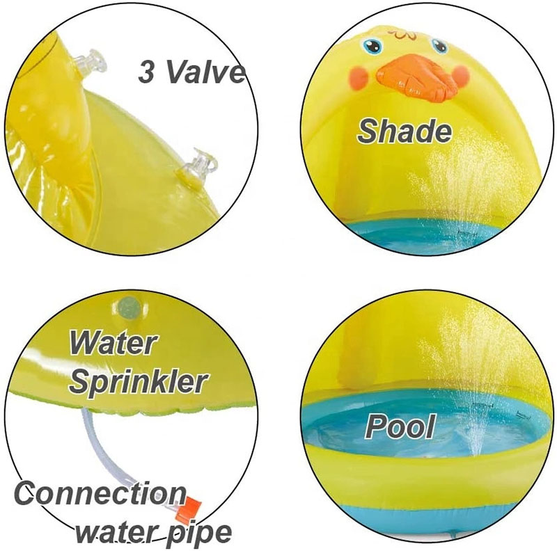 Yellow Duck Kiddie Pool with Sprinkler Toddler Pool