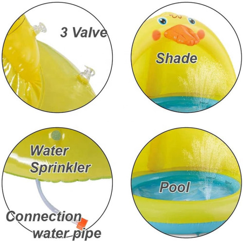 Yellow Duck Kiddie Pool with Sprinkler Toddler Pool