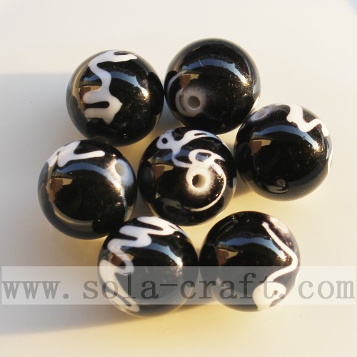 Fashion Jet Printed Round Beads Necklace Beads