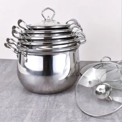 Stainless Steel Curved Soup Pot Set of Five
