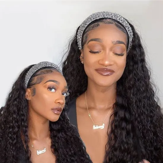 Head band Wig Brazilian Virgin Water Wave Perruque Bandeau Curly Perruqu Avec Bandeau Human Hair Headband Wig For Black Women