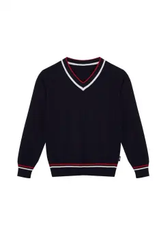 Boy's Knitted Contrast Edge V-Neck School Pullover