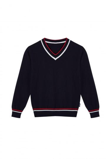 Boy's Knitted Contrast Edge V-Neck School Pullover