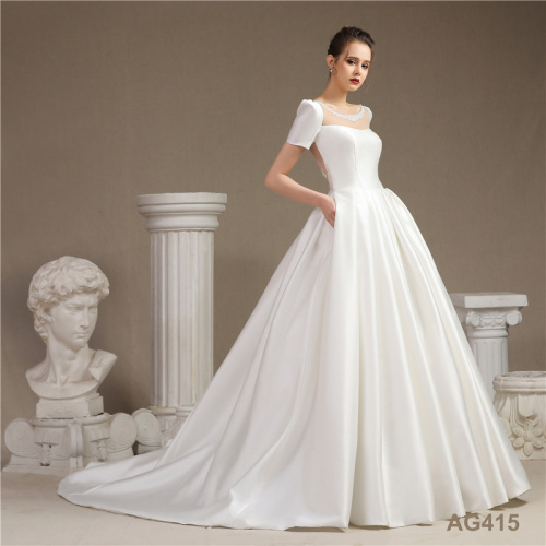 Champagne Lace elegant wedding dress Sleeves Bridal
