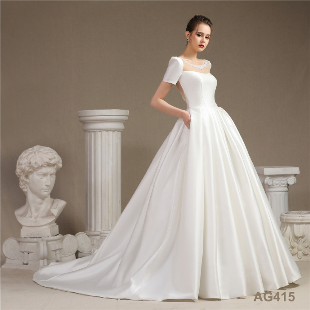 Champagne Lace elegant wedding dress Sleeves Bridal Gown Off Shoulder wedding dresses china
