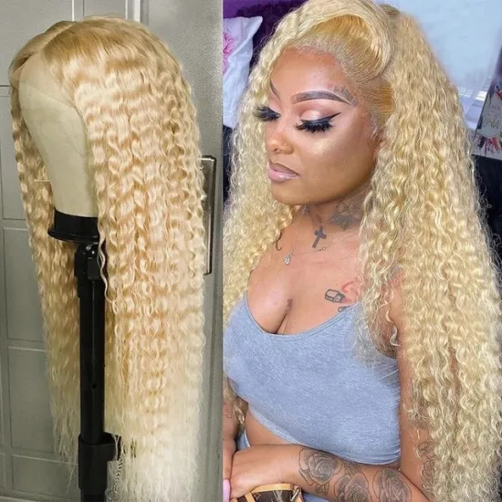 Top Quality Raw Wholesale Vendors Water Wave Virgin Long Human Hair HD Full Lace Front Human Hair wigs Natural Blonde Wigs