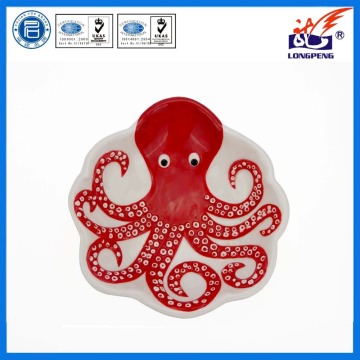 Ceramic Ocean Series 3D Hand-Painted Red Octopus Dinner Plate,Octopus Ceramic Serving Plate