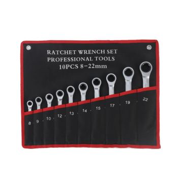 Metric Ratchet Gear Spanner and Wrench Combination Set for Auto Repair: High-Quality Matte Tools Arranged in Cloth Bag