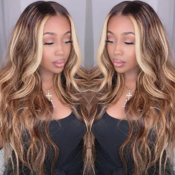 Blonde 30 Inch Long Straight 13X4 Transparent HD Lace Frontal Highlighted Human Hair Wigs 10A Highlight Body Wave Hair Full Wig