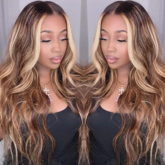Blonde 30 Inch Long Straight 13X4 Transparent HD Lace Frontal Highlighted Human Hair Wigs 10A Highlight Body Wave Hair Full Wig