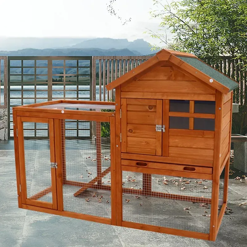 Natural Solid Wood Rabbit Hutch with Chicken Nesting Box