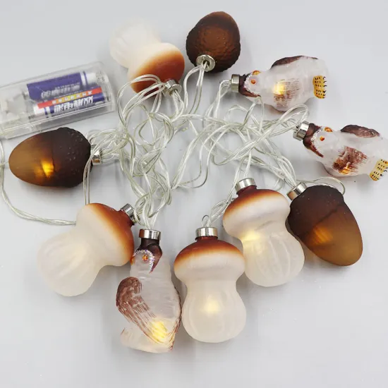 Happy live 23m glass mushroom and nut led battery animal decoration light, fancy patio decoration string light glass