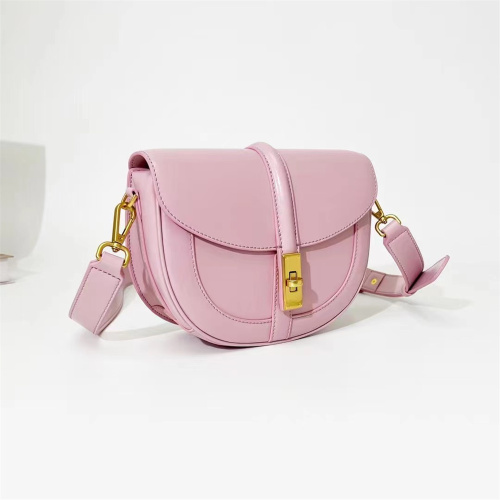 Classic Saddle Bag Leather Diagonal Pink Ladies Bag