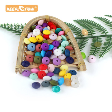keep&grow 12mm 10pcs Lentil Abacus Round Silicone Beads Rodent Baby teether Necklace DIY Accessories Nursing Toy Food Grade