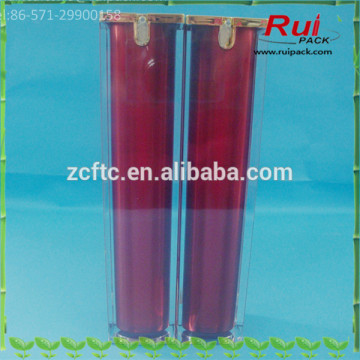 50ml Square right angle acrylic airless bottles with red inner cup and clear outer acrylic