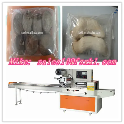 Edible mushrooms in tray reciprocating wrapping machine
