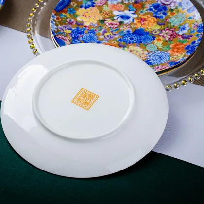 Doucai Wan Hua 7 Inch Flat Plate - High-End Tableware for Export