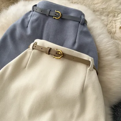 LW0236: New Autumn/Winter Woolen Dress with Matching Slim-Fit Wrap Hip Skirt