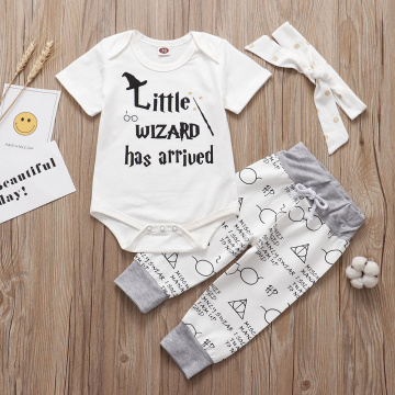 2019 New Infant baby clothing set Little Wizard has arrived Outfit Romper+pants+Hat 3PCS Baby Clothes outfits