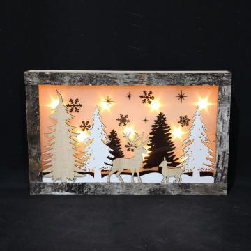B/O Christmas wooden frame lights with winter forest scene