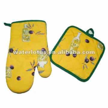 kitchen accessories 100% cotton oven mitt and square pot holder