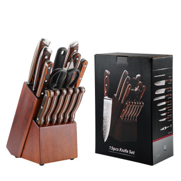 15 PC Classic Chef Butcher Knife Santoku Set with High Carbon Damascus Steel and G10 Handle