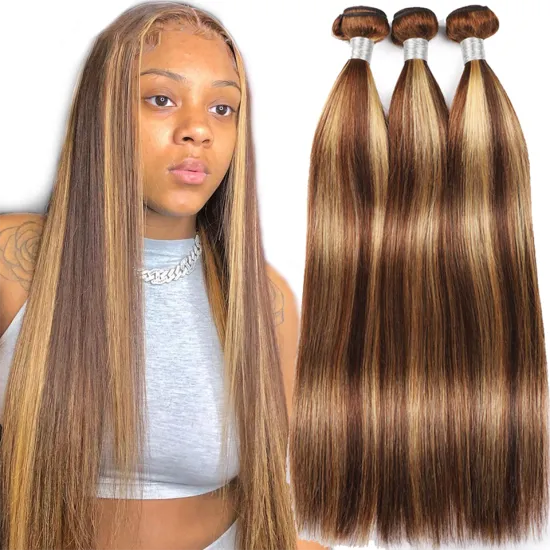 YESWIGS Wholesale Unprocessed Raw Peruvian Virgin Human Hair Wigs Straight Brazilian 4/27# Colour Highlight Extensions Bundles