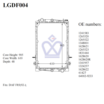 DAF truck radiator, 1241583, 1265520, 1348001, 1628621,LGDF004