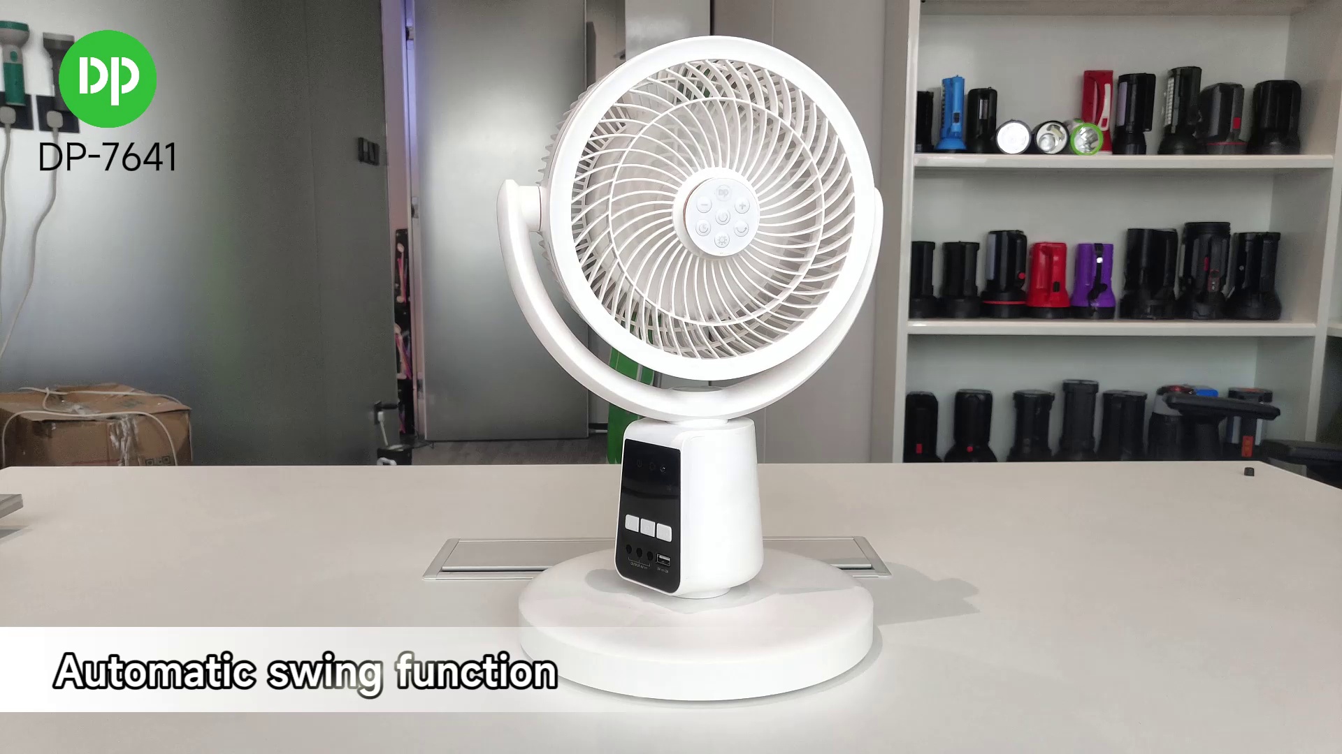 7`` Solar Rechargeable Standing Remote Fan with Bulbs-7641