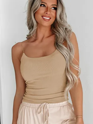 Custom Logo Women's Ribbed Spaghetti Strap Cami Tank Tops & Girls Camisoles